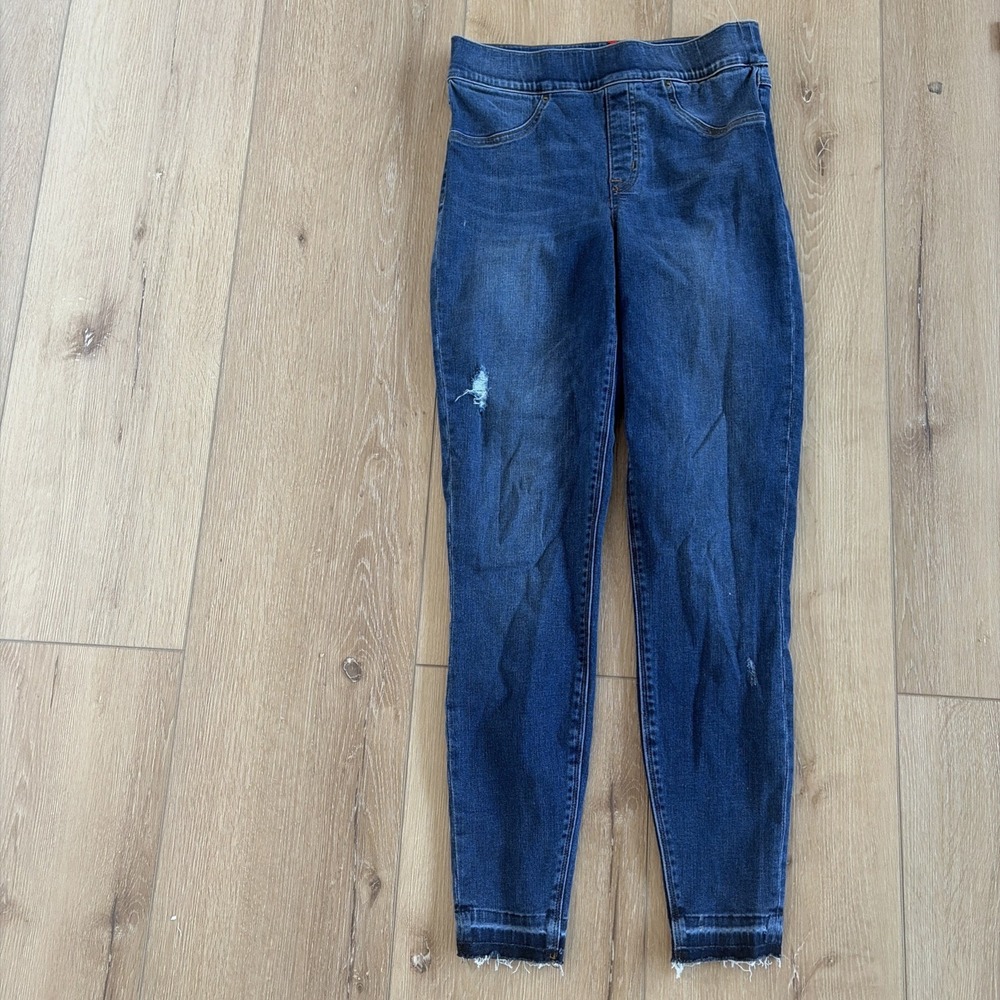 Spanx Jeans Womens Sz Small Distressed Ankle Skinny Pull On #20203R Denim Blue‎